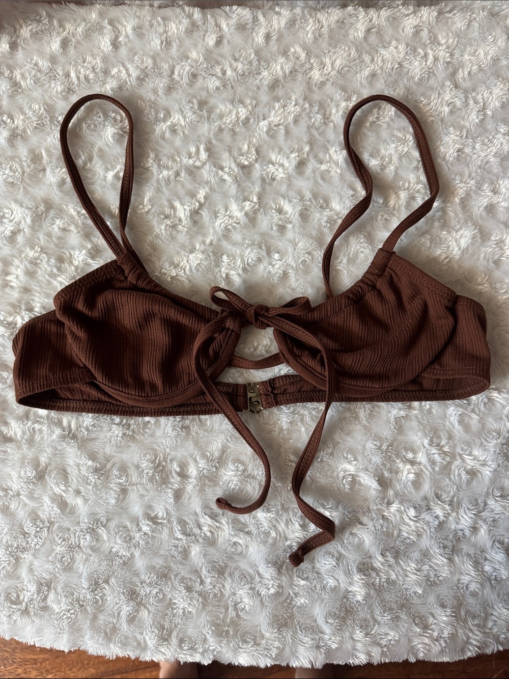Brown Ribbed  Bikini Top